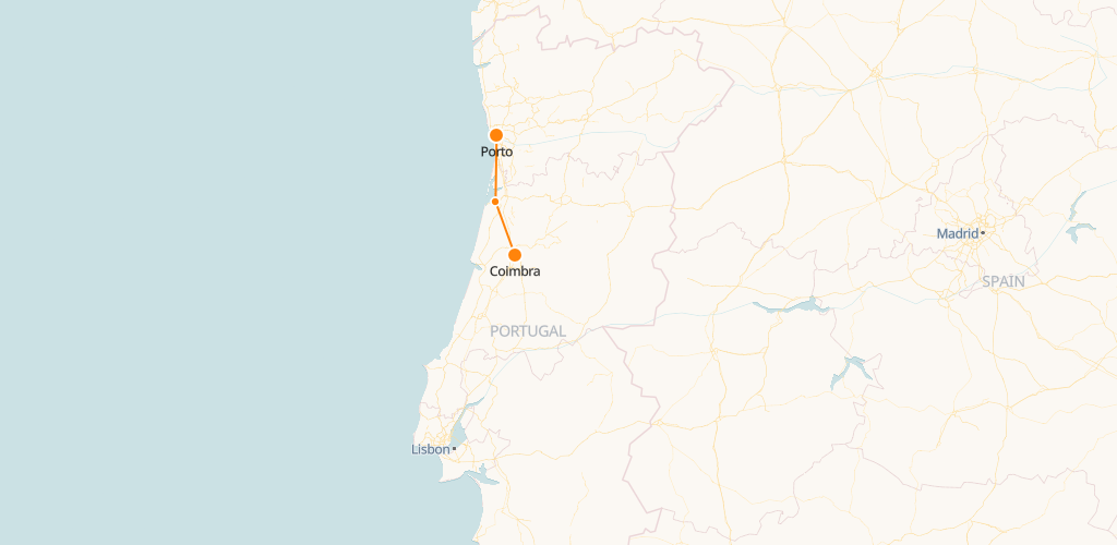 Carte des trains de Porto à Coimbra